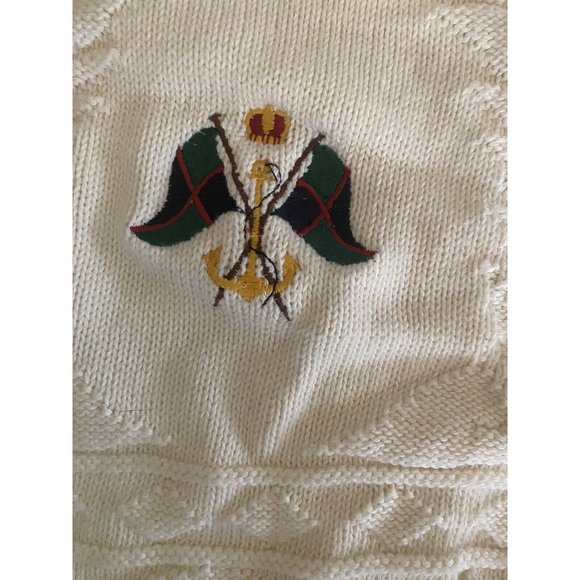Vintage Mens Le TRICOT MARINE Ireland White Ribbed cotton Sweater Large Flags - Picture 10 of 13